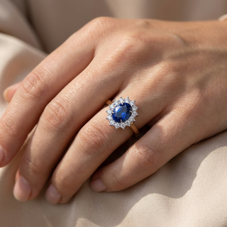Blue Sapphire Diamond Ring - blue sapphire engagement ring - on hand - Lucano