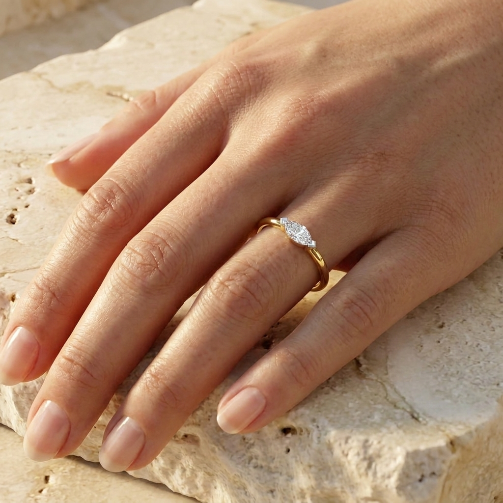 Marquisa Ring - marquise diamond promise ring - on hand - Lucano