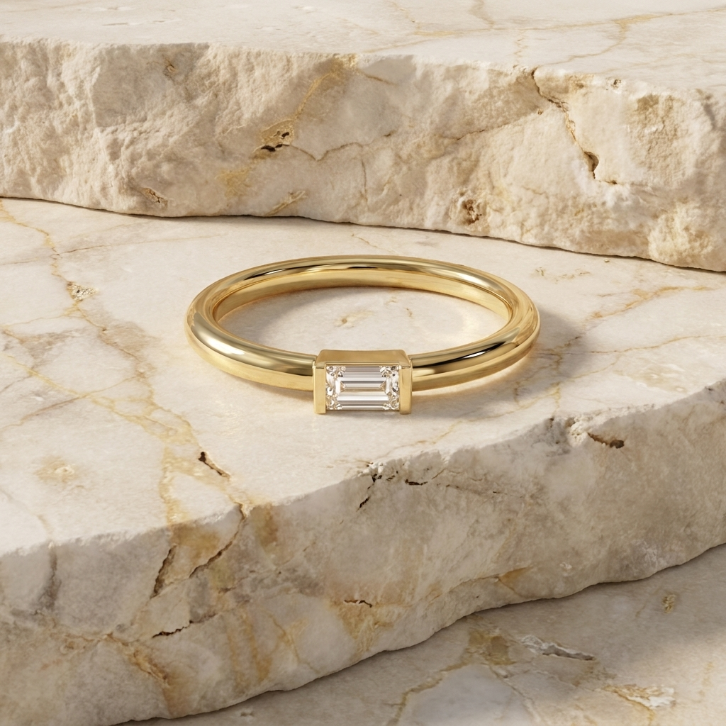 Baghetta Ring - baguette diamond promise ring - front view - Lucano