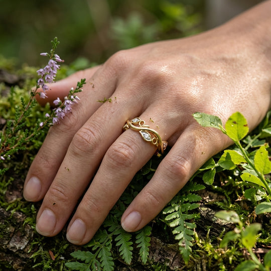 Vine Ring - diamond stacking wedding band - on hand - Lucano