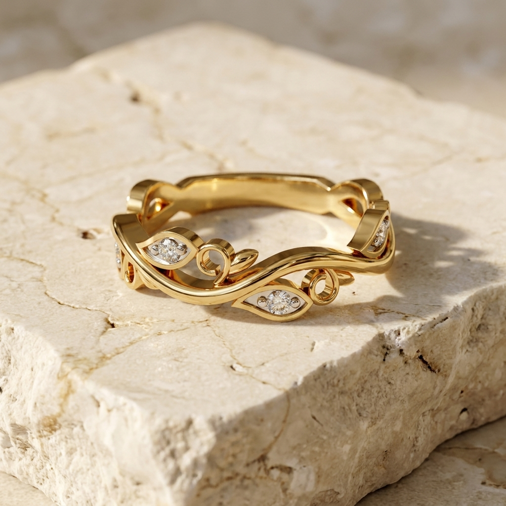Vine Ring - diamond stacking wedding band - front view - Lucano