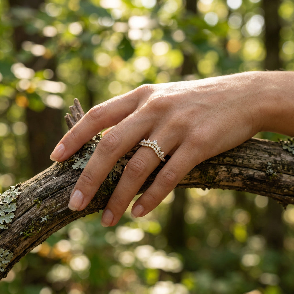 Tiara Ring - diamond eternity ring - on hand - Lucano