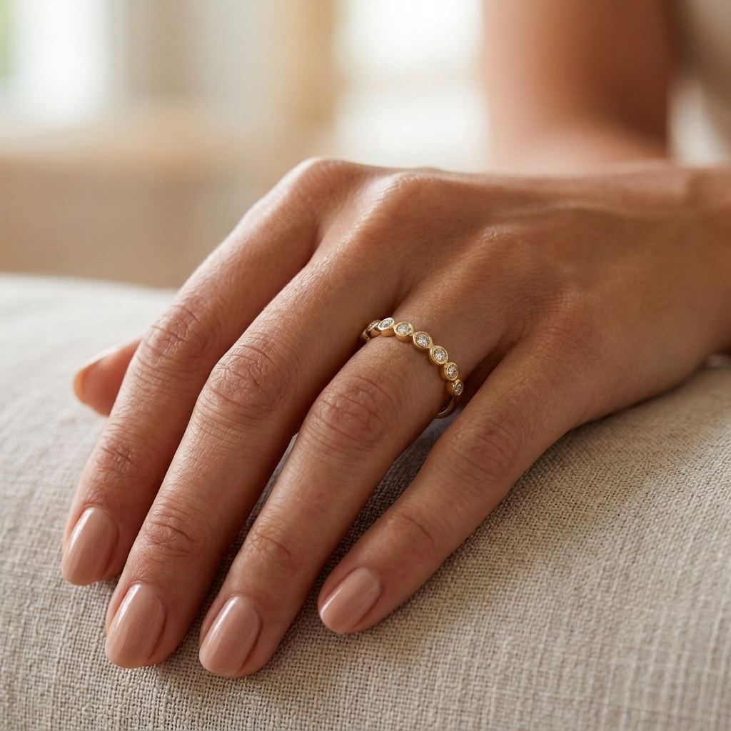Bloom Ring - floral diamond wedding band - on hand - Lucano