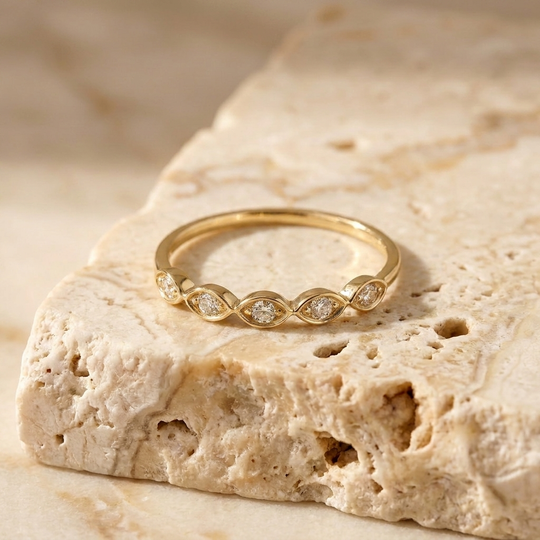Bloom Ring - floral diamond wedding band - front view - Lucano
