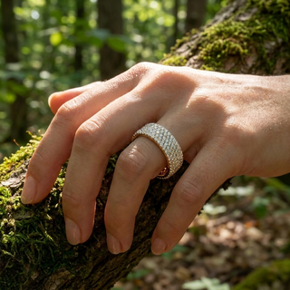 Fascia Diamond Ring - wide diamond eternity ring - on hand - Lucano