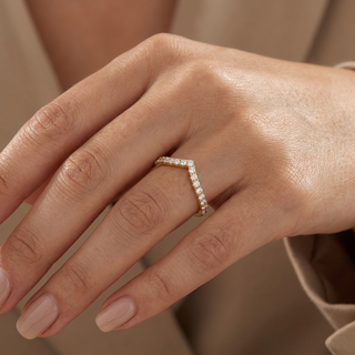 Diamond V Ring - diamond chevron wedding band - on hand - Lucano