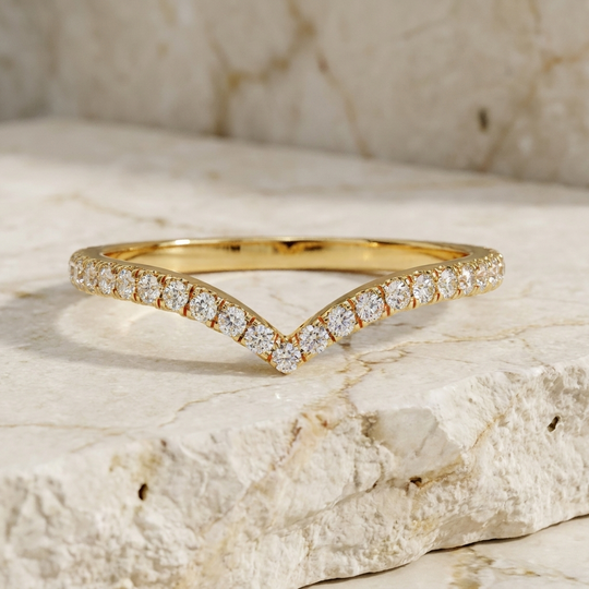 Diamond V Ring - diamond chevron wedding band - front view - Lucano