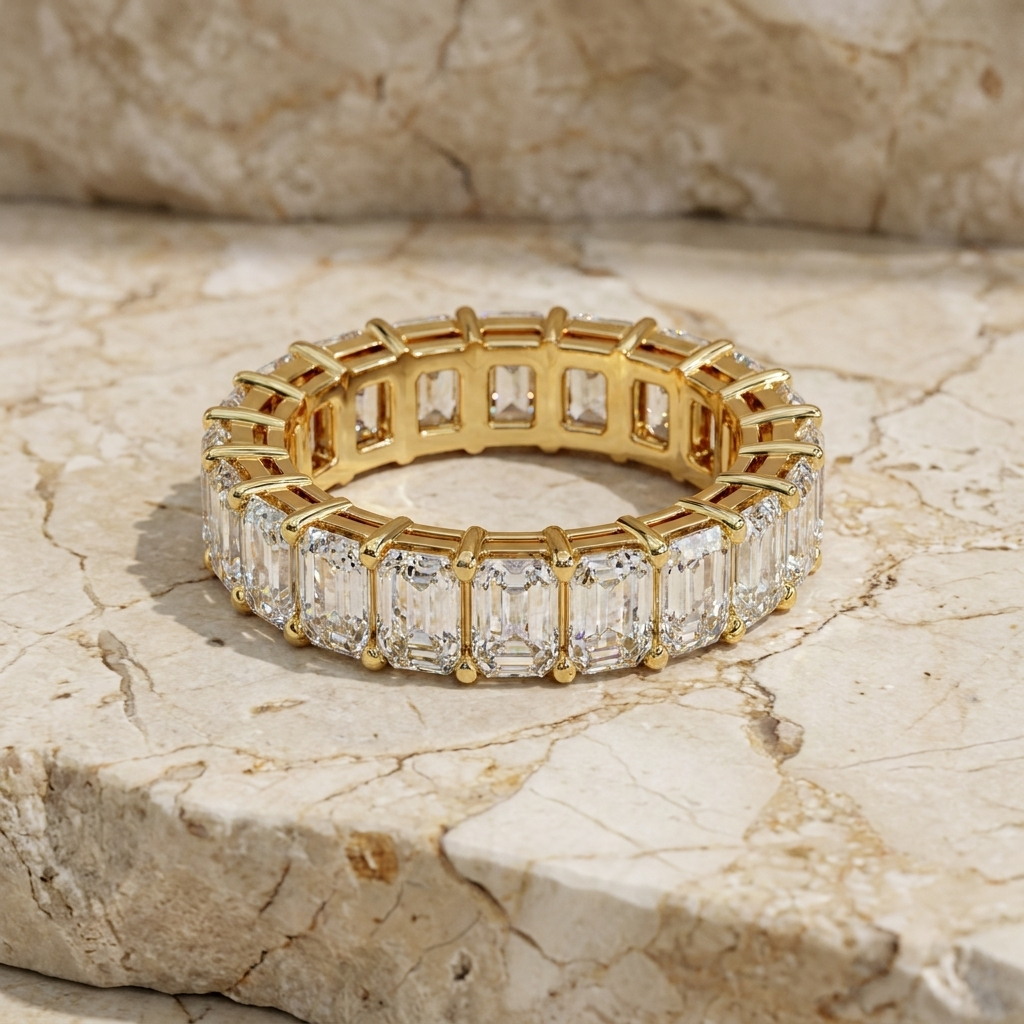 Lumière Emerald Eternity - emerald-cut diamond eternity ring - front view - Lucano