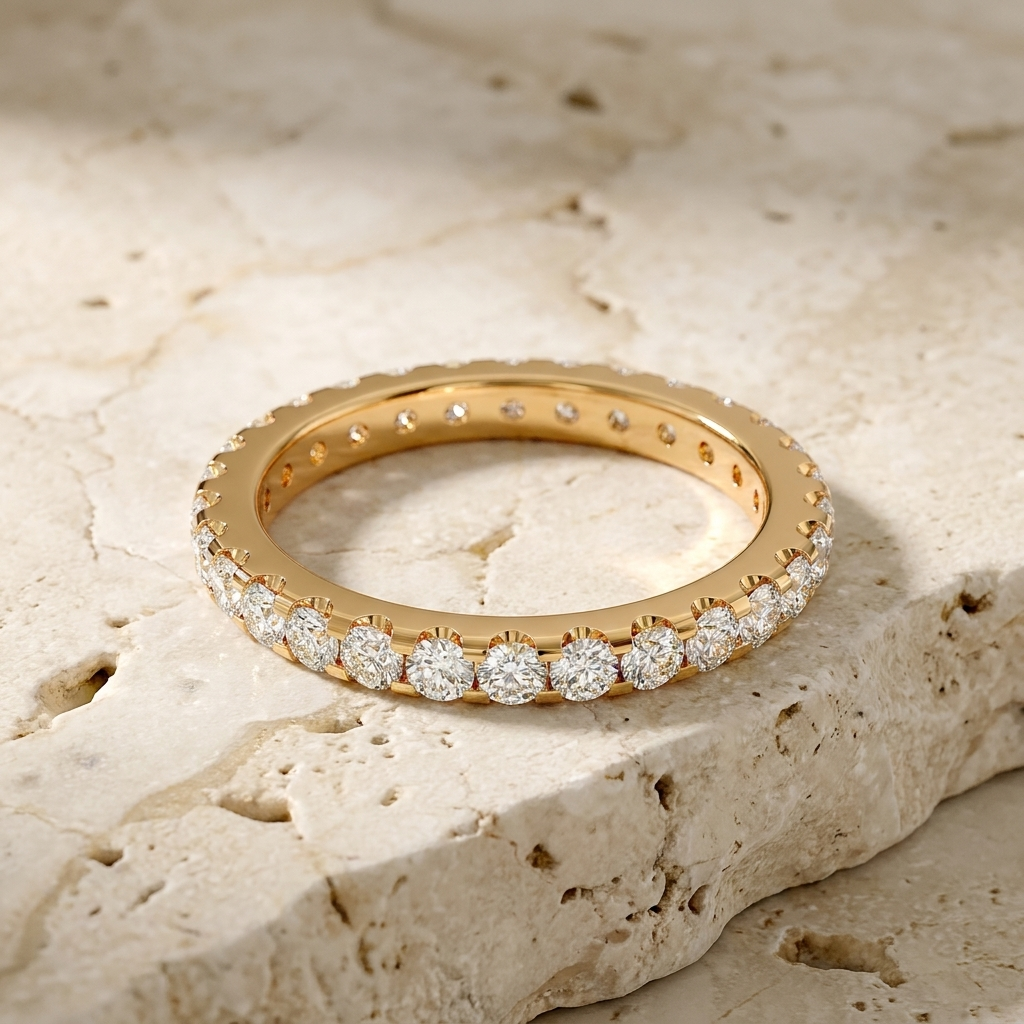 Theia Round Eternity Ring - slim diamond eternity ring - front view - Lucano