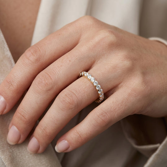 Theia Round Eternity Ring - slim diamond eternity ring - on hand - Lucano
