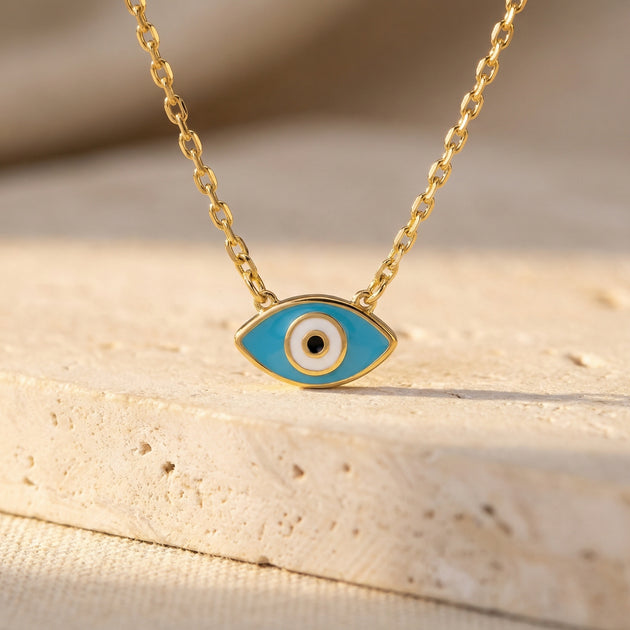 Lucano enamel evil eye gold pendant on a fine chain