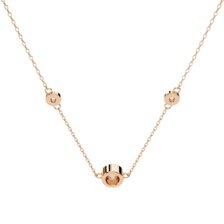 Lucano rose gold necklace with three bezel-set diamonds on a delicate cable chain. Designed for everyday wear.