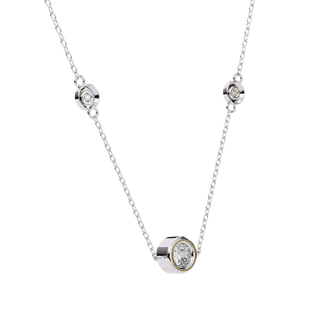 Lucano Stelle Trio Bezel Necklace with diamonds set in white gold chain, 17cm length.