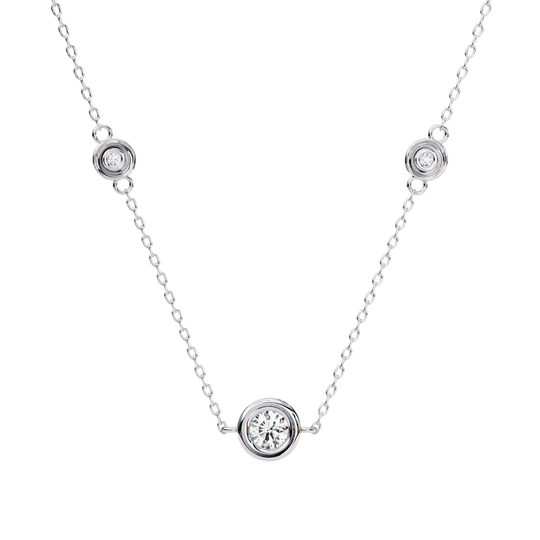 Stelle Trio Bezel Necklace - bezel-set diamond necklace - on-model view - hand-made in Byron Bay Hinterland, Australia by Lucano Fine Jewellery
