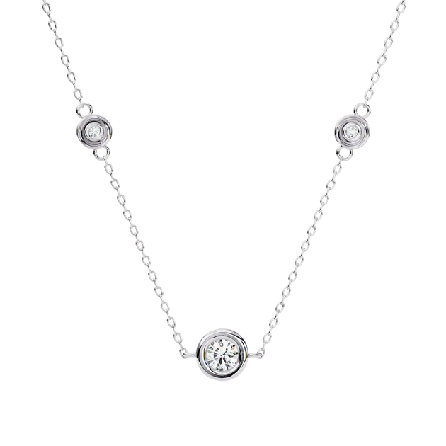 Lucano Stelle Trio Bezel Necklace in white gold with three bezel-set diamonds on a delicate cable chain.
