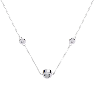 Lucano white gold necklace with three bezel-set diamonds on a delicate cable chain. Elegant and timeless.