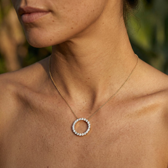 Sun Necklace - open-circle diamond necklace - front view - hand-made in Byron Bay Hinterland, Australia by Lucano Fine Jewellery