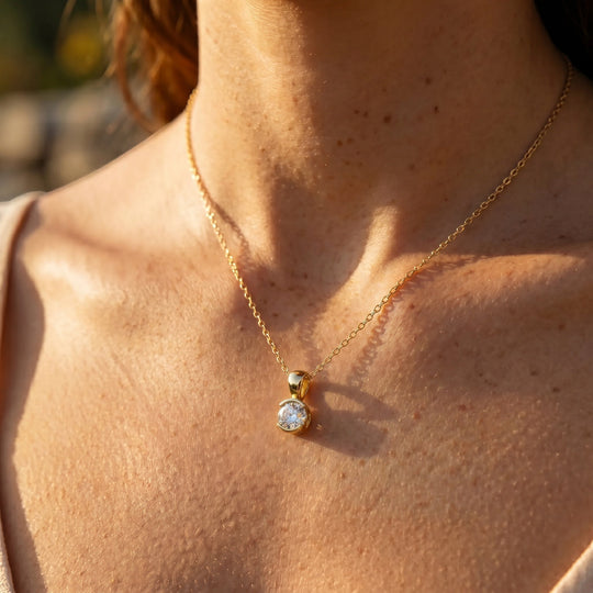 Imperia Emerald Drop Pendant - round brilliant diamond pendant - front view - hand-made in Byron Bay Hinterland, Australia by Lucano Fine Jewellery