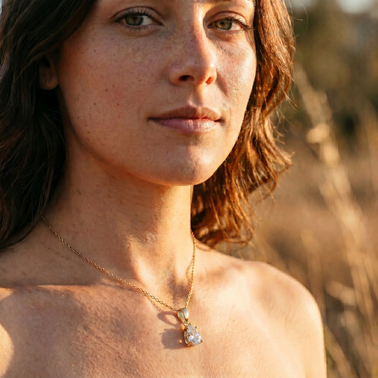 Goccia Pear Solitaire Pendant - pear-cut diamond pendant - front view - hand-made in Byron Bay Hinterland, Australia by Lucano Fine Jewellery