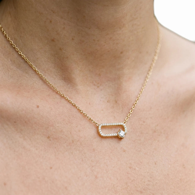 Catena Pave Link Necklace - cushion-cut diamond pendant - front view - hand-made in Byron Bay Hinterland, Australia by Lucano Fine Jewellery